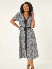 Roman Black Petite Contrast Bow Midi Dress - Image 2 of 5