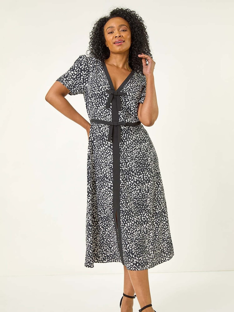 Roman Black Petite Contrast Bow Midi Dress - Image 2 of 5