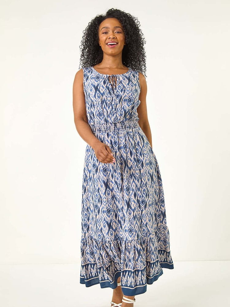 Roman Blue Petite Print Frill Midi Dress - Image 2 of 5