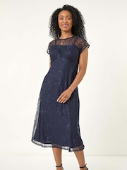 Roman Blue Petite Lace Stretch Midi Dress - Image 2 of 5
