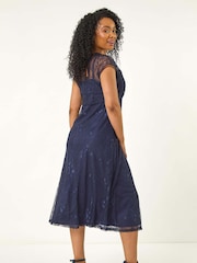 Roman Blue Petite Lace Stretch Midi Dress - Image 3 of 5