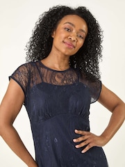 Roman Blue Petite Lace Stretch Midi Dress - Image 4 of 5