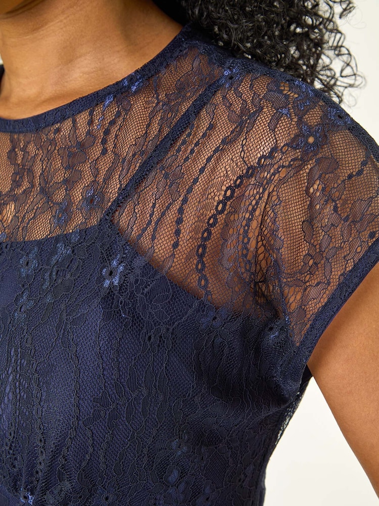 Roman Petite Lace Stretch Midi Dress - Imagen 5 de 5 Roman Petite Lace Stretch Midi Dress - Imagen 5 de 5