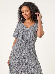Roman Blue Petite Floral Print Tie Waist Dress - Image 1 of 5