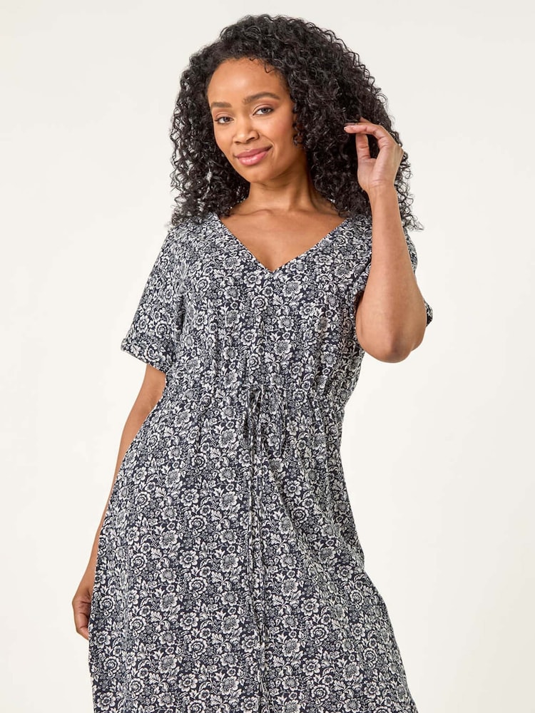 Roman Blue Petite Floral Print Tie Waist Dress - Image 1 of 5