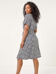 Roman Blue Petite Floral Print Tie Waist Dress - Image 3 of 5