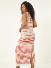 Roman Pink Petite Chevron Knitted Midi Dress - Image 4 of 5