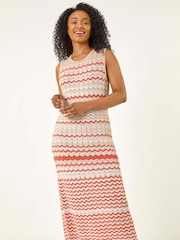 Roman Pink Petite Chevron Knitted Midi Dress - Image 5 of 5