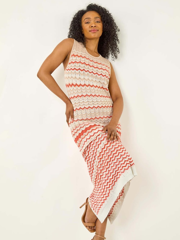 Roman Pink Petite Chevron Knitted Midi Dress - Image 5 of 5