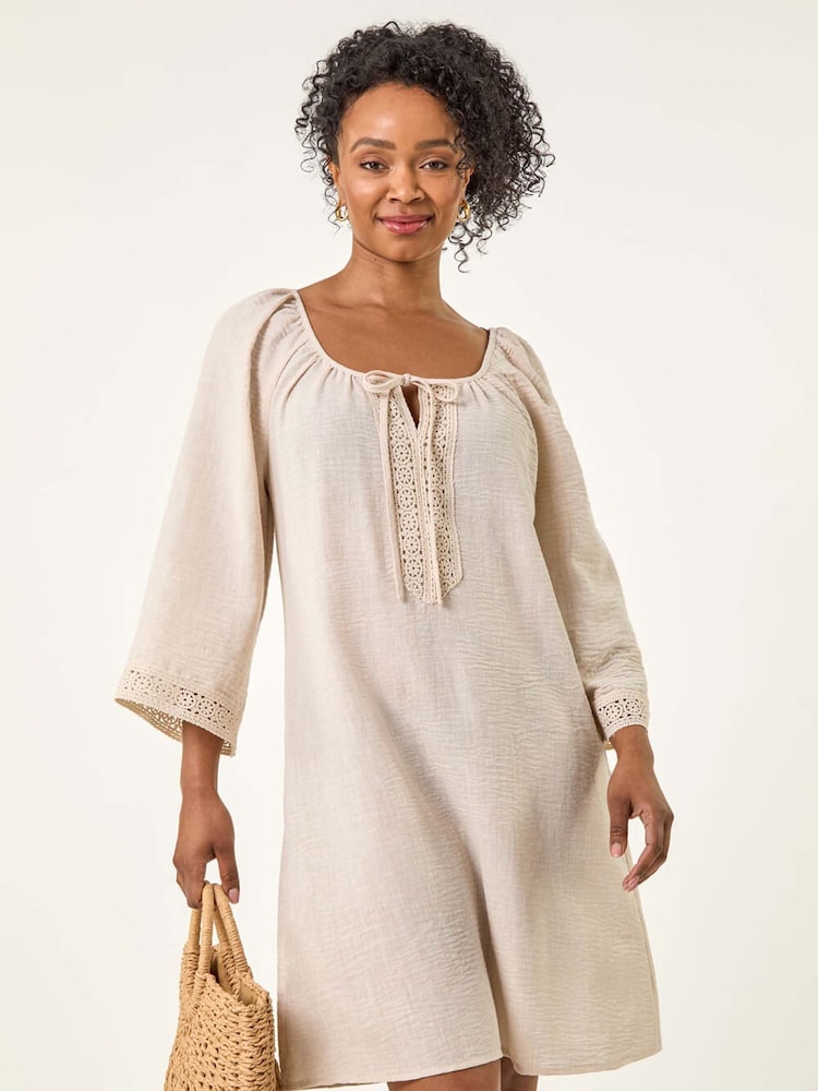 Roman Natural Petite Lace Trim Dress - Image 1 of 5