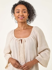 Roman Natural Petite Lace Trim Dress - Image 4 of 5