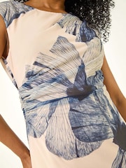 Roman Blue Petite Print Ruched Side Mesh Midi Dress - Image 5 of 5