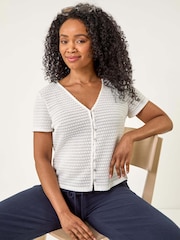 Roman White Petite Textured Button Through Blouse - Image 1 of 5