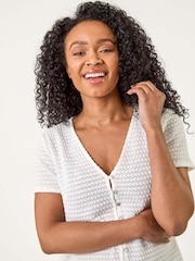 Roman White Petite Textured Button Through Blouse - Image 4 of 5