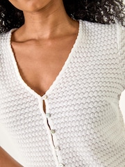 Roman White Petite Textured Button Through Blouse - Image 5 of 5