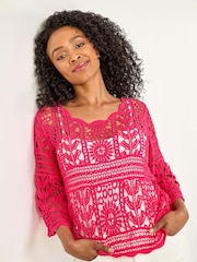 Roman Pink Petite Petite Crotchet 100% Cotton Tunic Top - Image 1 of 5
