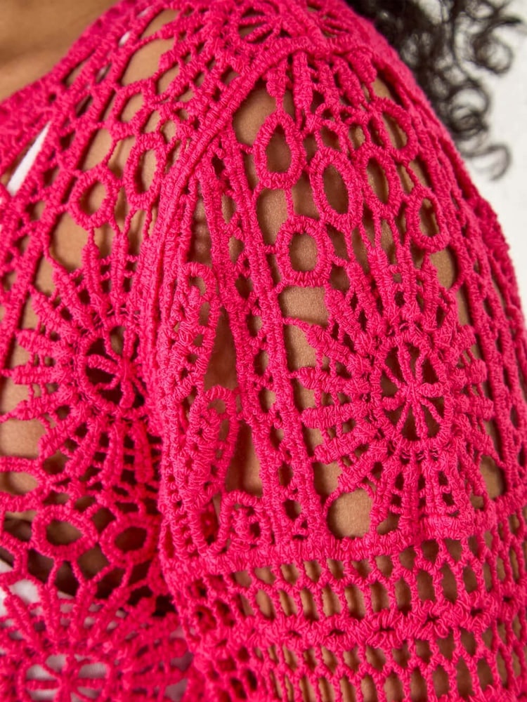 Roman Pink Petite Petite Crotchet 100% Cotton Tunic Top - Image 5 of 5
