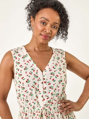 Roman White Petite Cherry Tie Waist Dress - Image 4 of 5