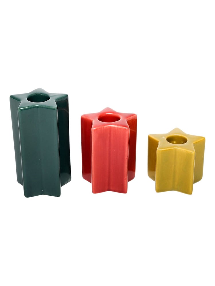 Laura Ashley Green Set of 3 Ceramic Star Candle Holders - Image 1 of 4 Laura Ashley Green Set of 3 Ceramic Star Candle Holders - Image 1 of 4