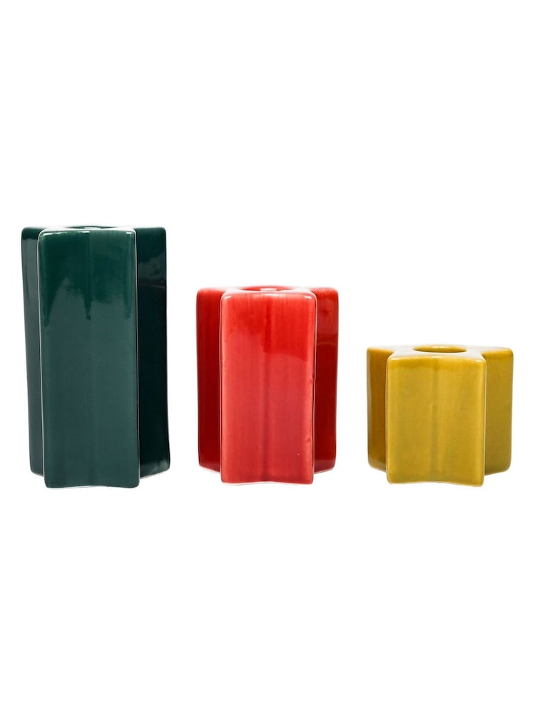 Laura Ashley Green Set of 3 Ceramic Star Candle Holders - Image 2 of 4 Laura Ashley Green Set of 3 Ceramic Star Candle Holders - Image 2 of 4