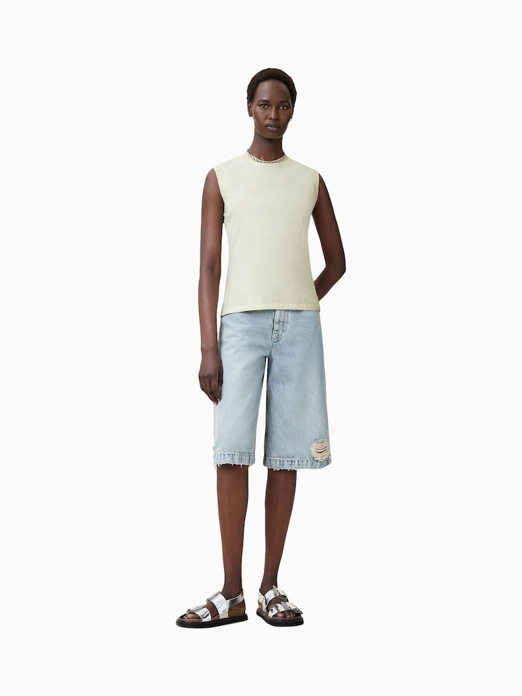AllSaints Cream Imogen Black Crew Neck Cotton Tank - Image 4 of 6