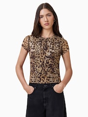 AllSaints Brown Ellie Mesh T-Shirt - Image 1 of 8