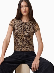 AllSaints Brown Ellie Mesh T-Shirt - Image 6 of 8