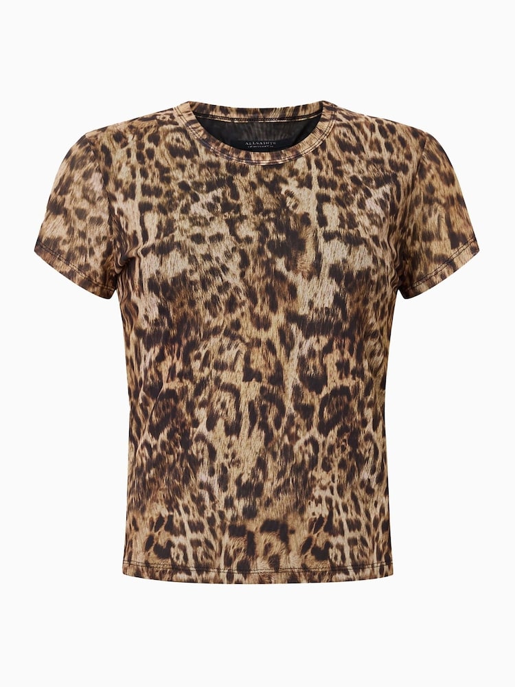 AllSaints Brown Ellie Mesh T-Shirt - Image 8 of 8