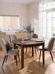 Dark Natural Hayford Oak Effect Chevron 4 to 6 Seater Extending Round Dining Table - Image 1 of 10