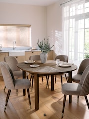 Dark Natural Hayford Oak Effect Chevron 4 to 6 Seater Extending Round Dining Table - Image 2 of 10