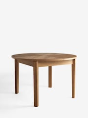 Dark Natural Hayford Oak Effect Chevron 4 to 6 Seater Extending Round Dining Table - Image 4 of 10