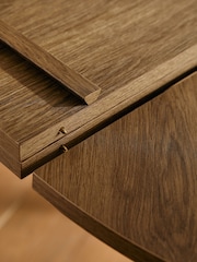 Dark Natural Hayford Oak Effect Chevron 4 to 6 Seater Extending Round Dining Table - Image 9 of 10