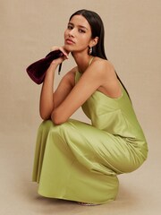 Green Bridesmaids Satin Halterneck Maxi Dress - Image 4 of 6