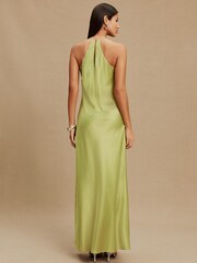 Green Bridesmaids Satin Halterneck Maxi Dress - Image 5 of 6