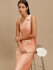Apricot Bow One Shoulder Maxi Bridesmaid Dress - Image 4 of 6