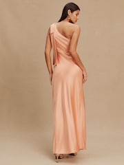Apricot Bow One Shoulder Maxi Bridesmaid Dress - Image 5 of 6