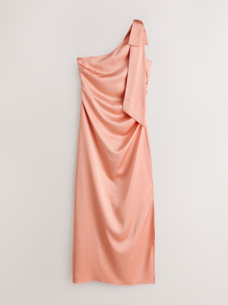 Womens Next Apricot Bow One Shoulder Maxi Bridesmaid Dress US 18