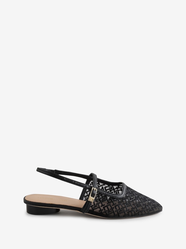 Tommy Hilfiger Black Leather Pointed Toe Slingback Ballerinas - Image 1 of 1