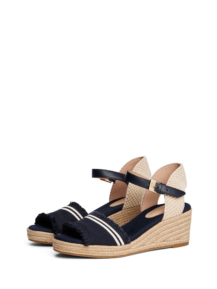 Tommy Hilfiger Blue Fringe Canvas Wedge Sandals - Image 2 of 4