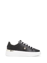 Tommy Hilfiger Black Leather Monogram Court Trainers - Image 1 of 4