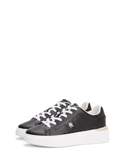 Tommy Hilfiger Black Leather Monogram Court Trainers - Image 2 of 4