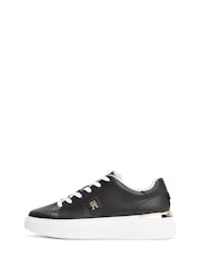 Tommy Hilfiger Black Leather Monogram Court Trainers - Image 4 of 4