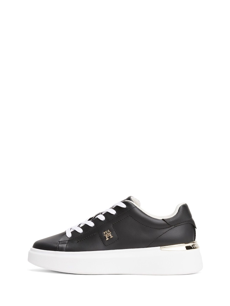 Tommy Hilfiger Black Leather Monogram Court Trainers - Image 4 of 4