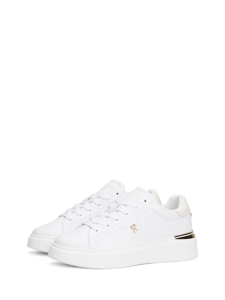 Tommy Hilfiger White Leather Monogram Court Trainers - Image 2 of 4