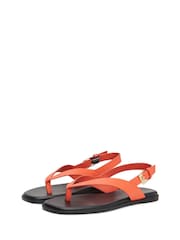 Tommy Hilfiger Orange Leather Colour Blocked Square Toe Sandals - Image 1 of 4