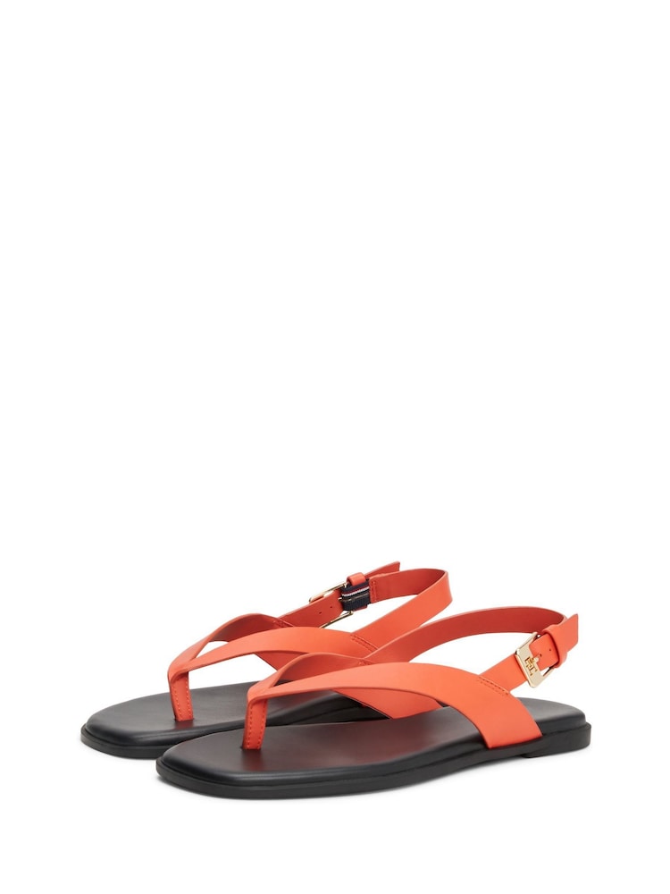 Tommy Hilfiger Orange Leather Colour Blocked Square Toe Sandals - Image 1 of 4