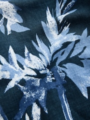 Marineblått Blomstrete Print med plassering - Minikjole med firkantet hals og lin - Bilde 8 av 8