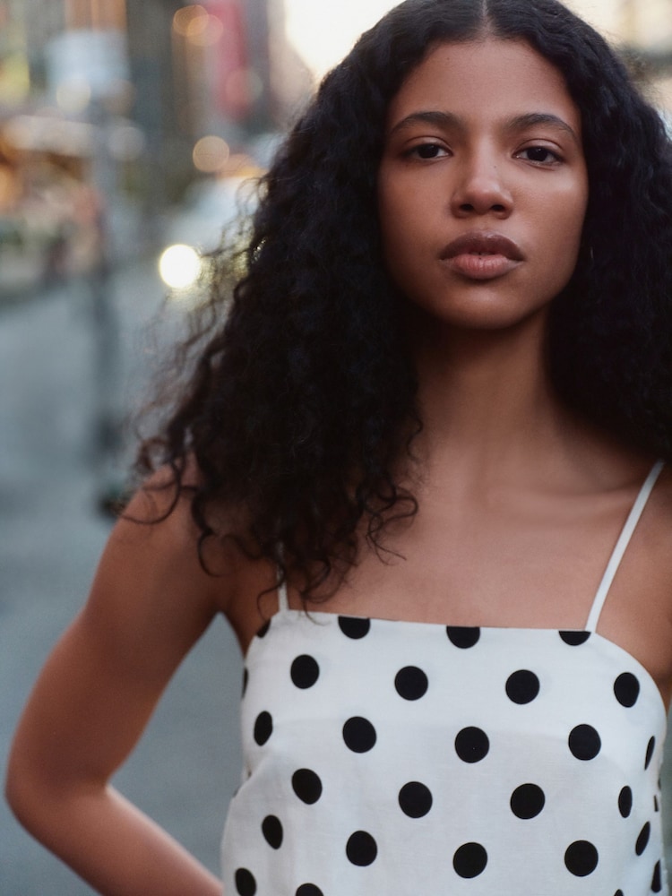 Monochrome Spot Linen Blend Linen Rich Square Neck Cami Midi Dress - Image 4 of 4 Monochrome Spot Linen Blend Linen Rich Square Neck Cami Midi Dress - Image 4 of 4