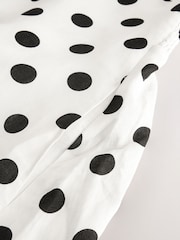 Monochrome Spot Linen Blend Linen Rich Square Neck Cami Midi Dress - Image 6 of 6