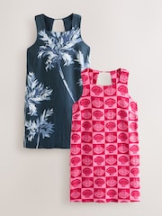 Bright Pink/ Red Shell Print Square Neck Shift Mini Dress with Linen - Image 1 of 10